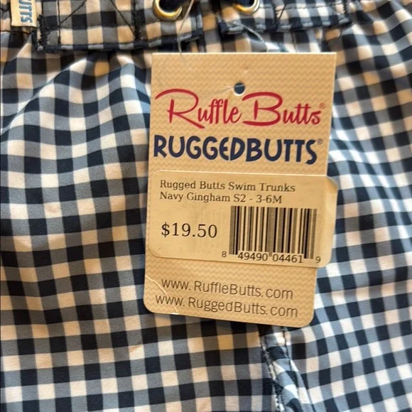 NWT Rugged Butts Blue and White Gingham Swim Trunks Baby 3-6 Mo - Picture 2 of 5